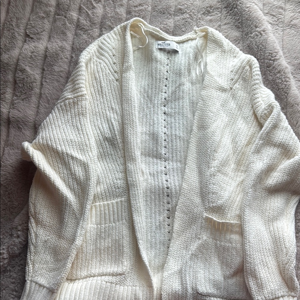 Hollister White Chunky Knit Cardigan Sweater